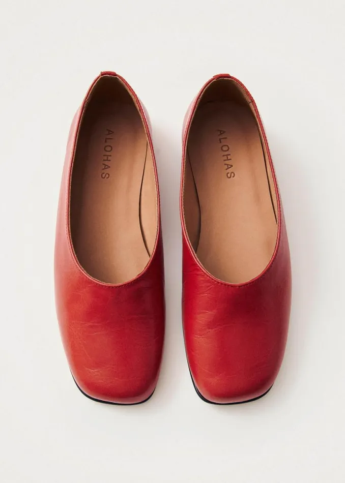 Ballet Flats Women ALOHAS Edie Red Leather Ballet Flats