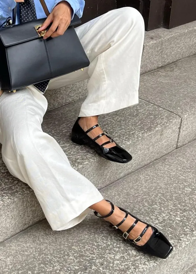 Ballet Flats Women ALOHAS Luke Onix Black Leather Ballet Flats