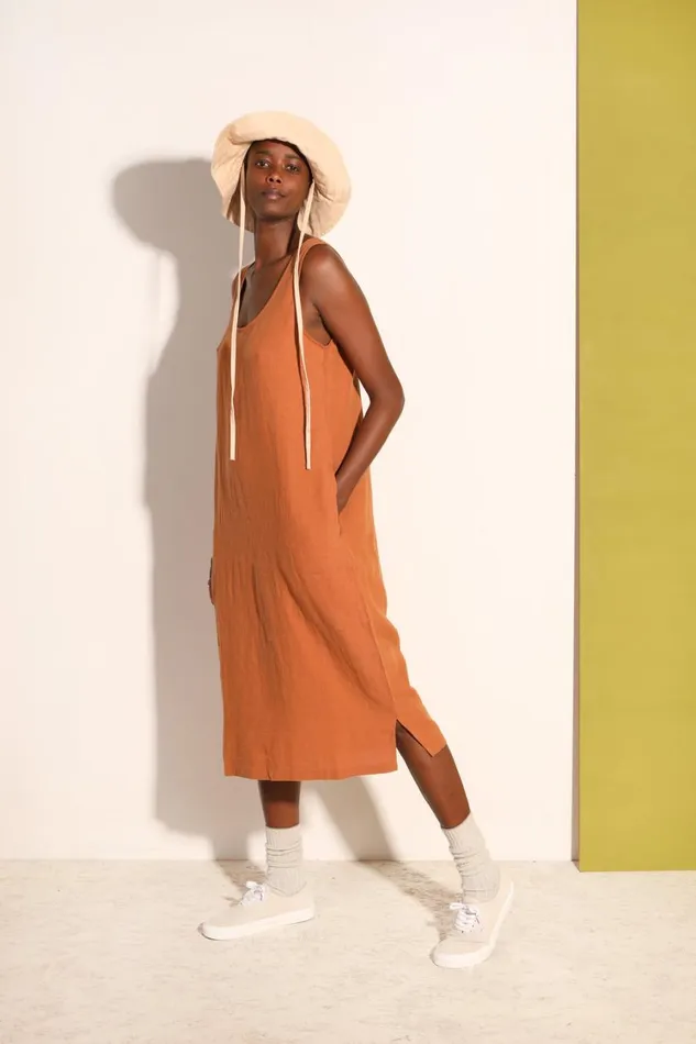Basic Linen Shift Chestnut WomensShop LF Markey Dresses