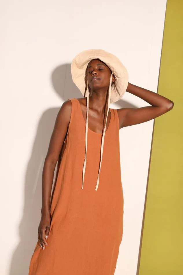 Basic Linen Shift Chestnut WomensShop LF Markey Dresses
