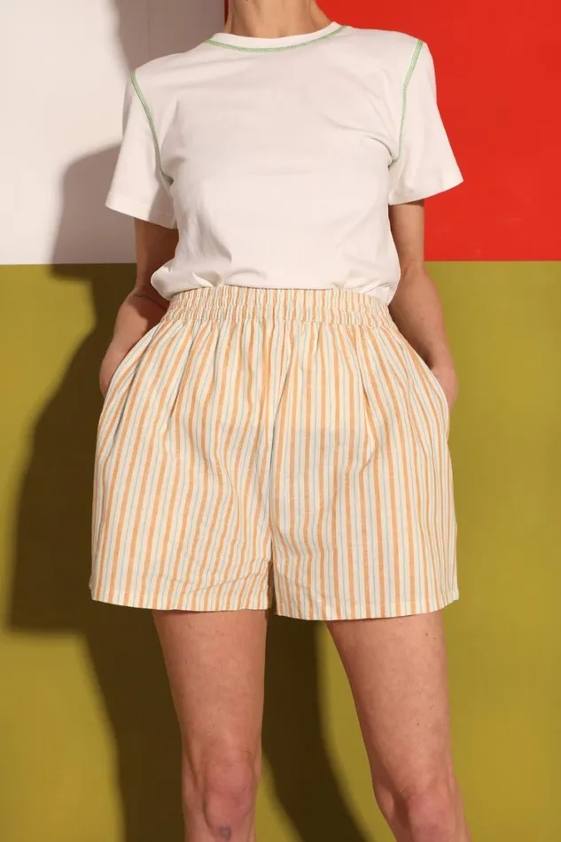 Basic Linen Shorts Citrus Stripe WomensShop LF Markey Shorts