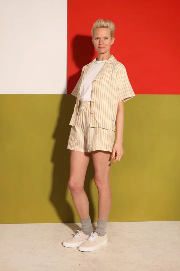 Basic Linen Shorts Citrus Stripe WomensShop LF Markey Shorts