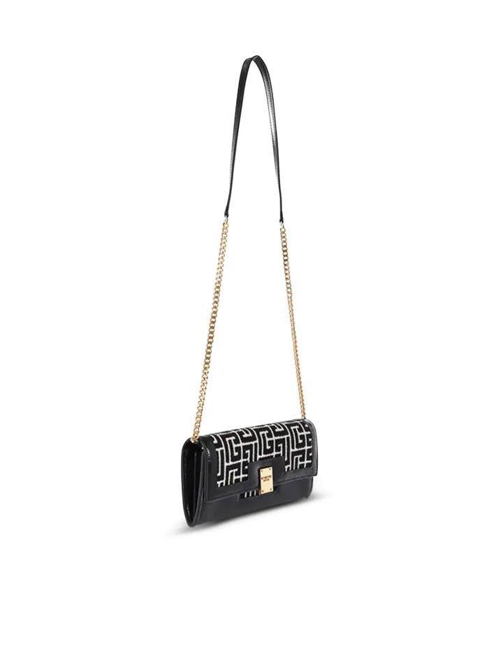 Bicolor Jacquard 1945 Wallet With Chain Black Women Balmain Small Leather Goods
