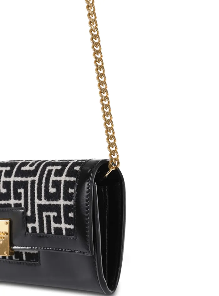 Bicolor Jacquard 1945 Wallet With Chain Black Women Balmain Small Leather Goods