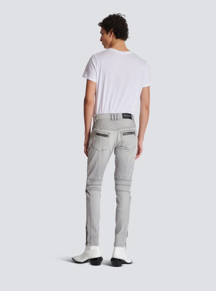Biker Jeans In Grey Quilted Denim Grey Men Balmain Denim