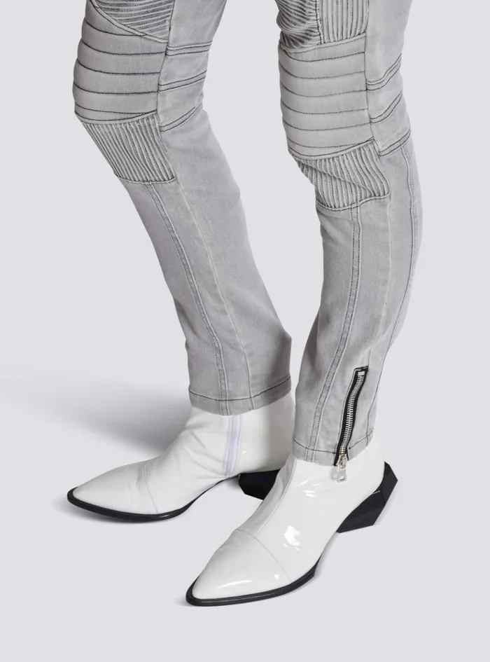 Biker Jeans In Grey Quilted Denim Grey Men Balmain Denim