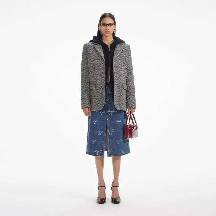 Black Herringbone Blazer Women Self Portrait Outerwear