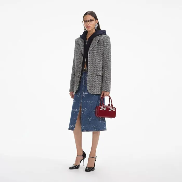 Black Herringbone Blazer Women Self Portrait Outerwear