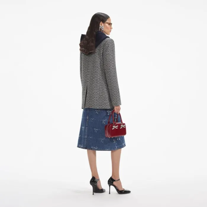 Black Herringbone Blazer Women Self Portrait Outerwear