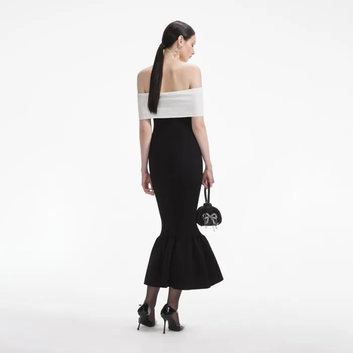 Black Knit Bow Midi Dress Women Self Portrait Dresses