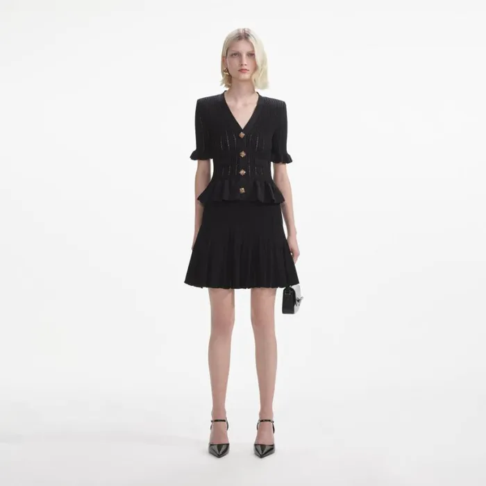 Black Knit Peplum Mini Dress Women Self Portrait Dresses