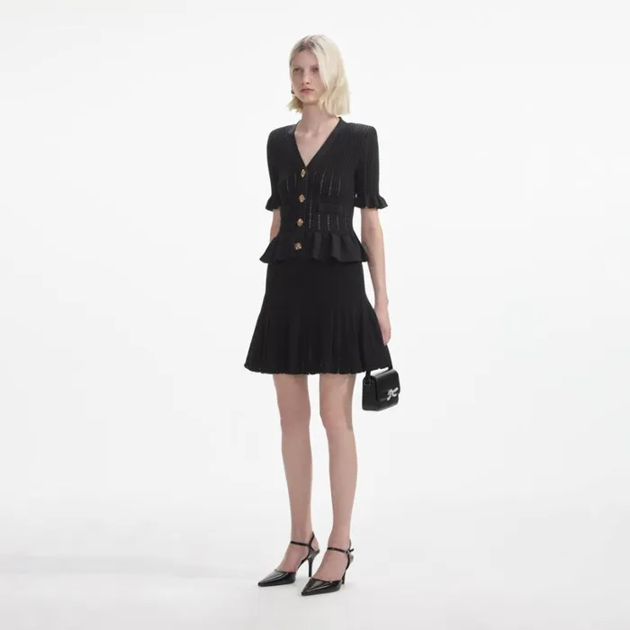 Black Knit Peplum Mini Dress Women Self Portrait Dresses Black Knit Peplum Mini Dress Women Self Portrait Dresses