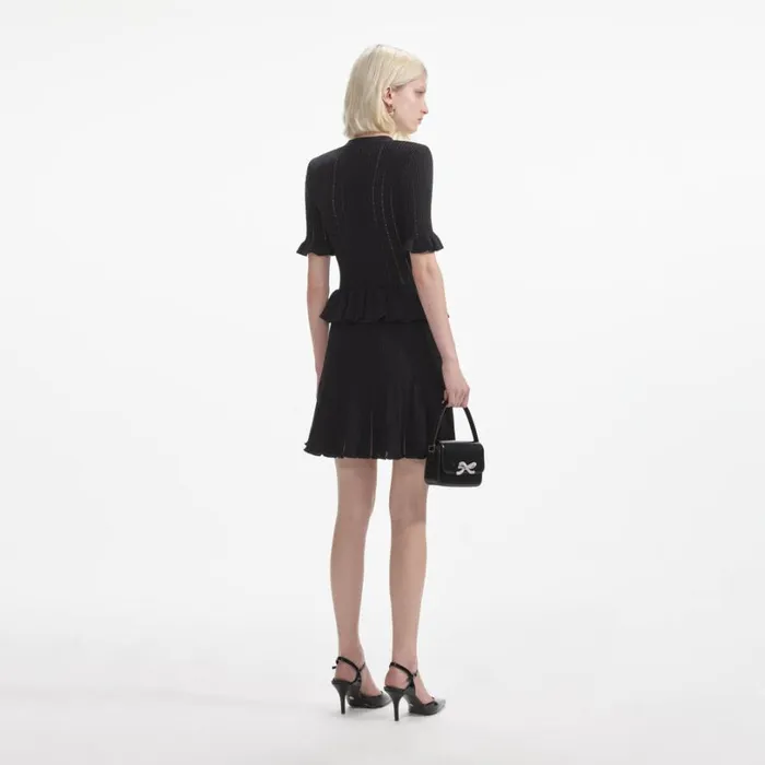 Black Knit Peplum Mini Dress Women Self Portrait Dresses Black Knit Peplum Mini Dress Women Self Portrait Dresses