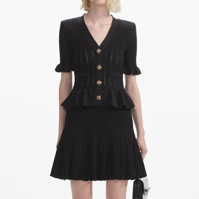 Black Knit Peplum Mini Dress Women Self Portrait Dresses Black Knit Peplum Mini Dress Women Self Portrait Dresses