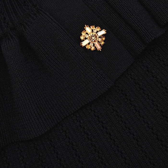 Black Knit Peplum Mini Dress Women Self Portrait Dresses Black Knit Peplum Mini Dress Women Self Portrait Dresses