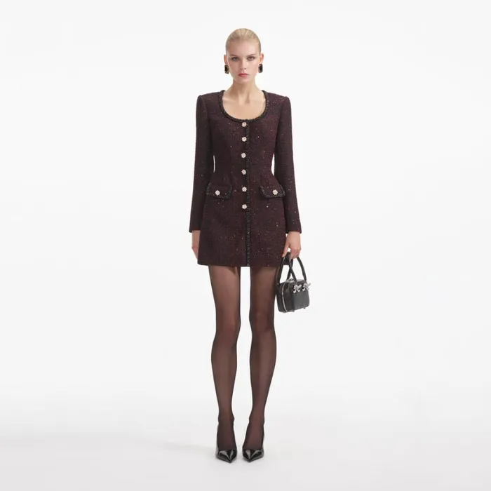 Black Metallic Boucle Mini Dress Women Self Portrait Dresses