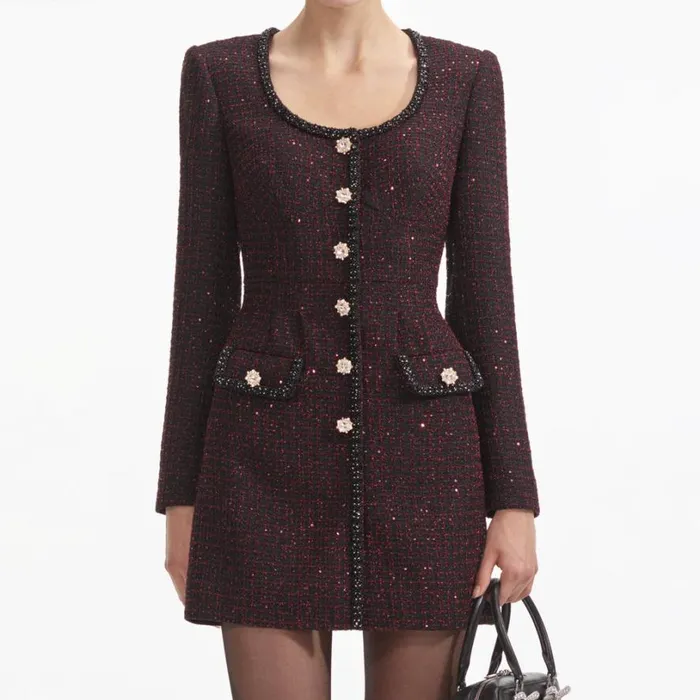 Black Metallic Boucle Mini Dress Women Self Portrait Dresses Black Metallic Boucle Mini Dress Women Self Portrait Dresses