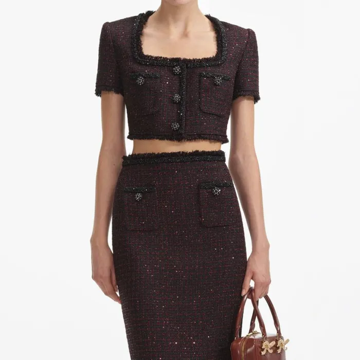 Black Metallic Boucle Top Women Self Portrait Tops Black Metallic Boucle Top Women Self Portrait Tops