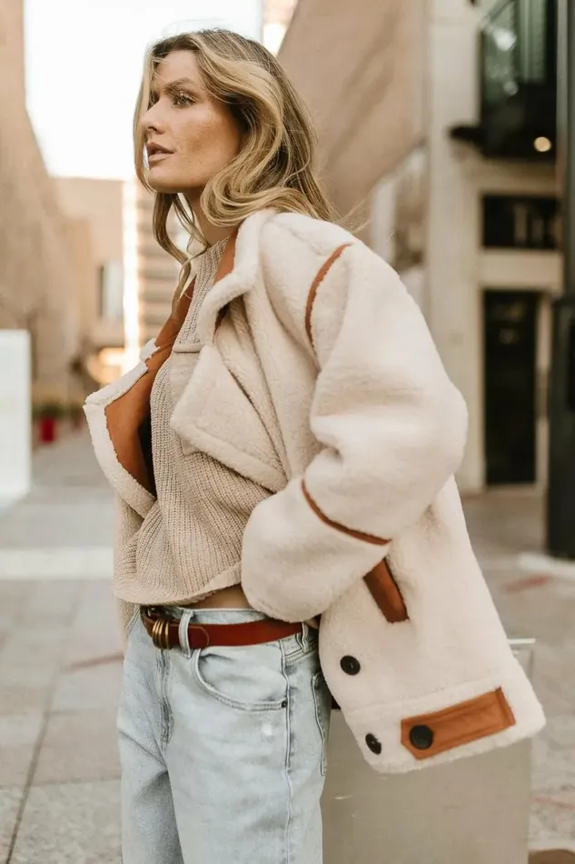 BlankNYC Out Of Town Sherpa Jacket Cream Women Bohme Outerwear