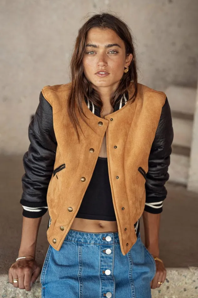 BlankNYC Top Of Class Bomber Jacket Camel Women Bohme Outerwear