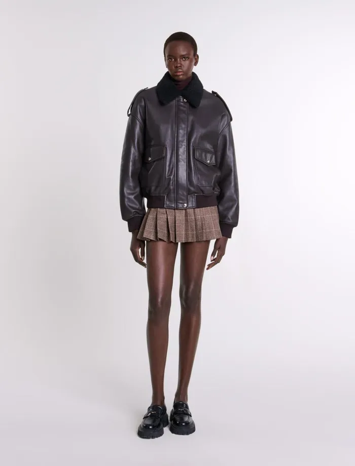 Blazers and Jackets Women Maje Oversized Leather Jacket Brown