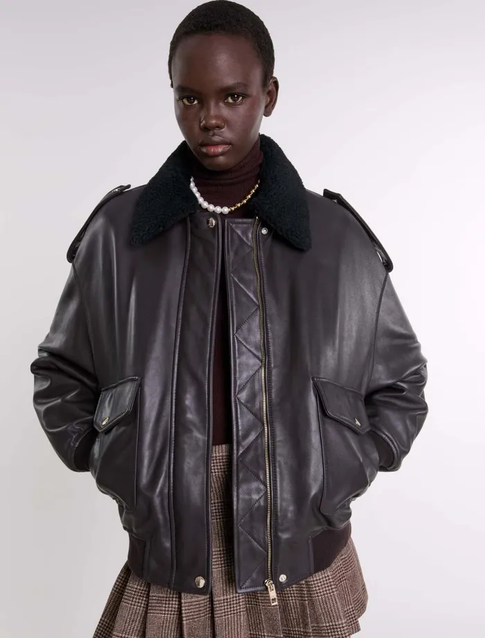 Blazers and Jackets Women Maje Oversized Leather Jacket Brown