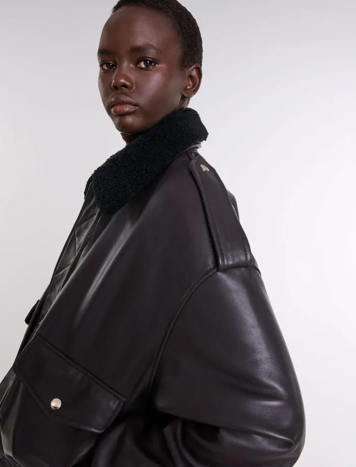 Blazers and Jackets Women Maje Oversized Leather Jacket Brown