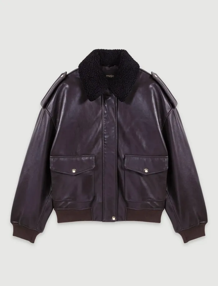 Blazers and Jackets Women Maje Oversized Leather Jacket Brown