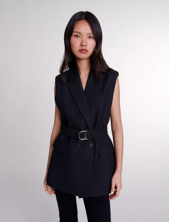 Blazers and Jackets Women Maje Sleeveless Suit Jacket Black