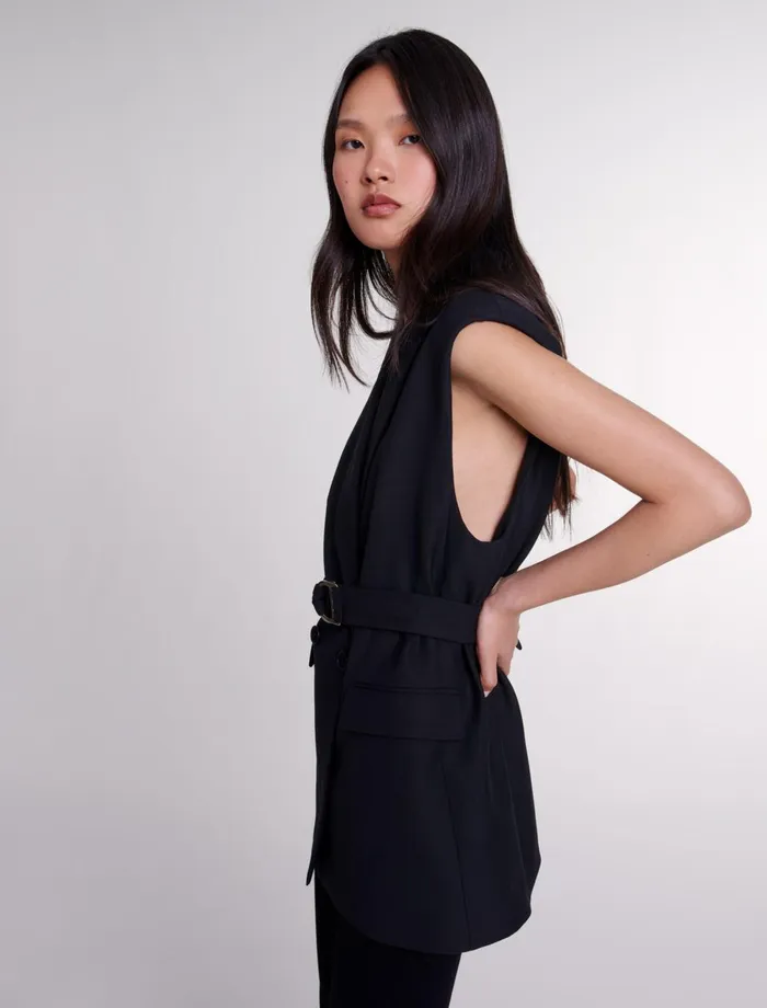 Blazers and Jackets Women Maje Sleeveless Suit Jacket Black