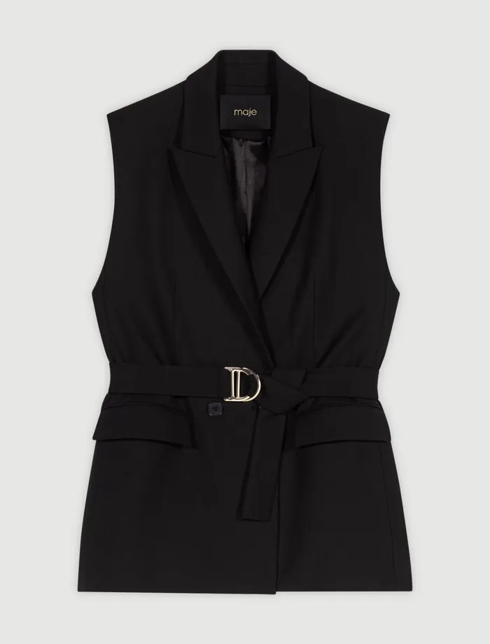 Blazers and Jackets Women Maje Sleeveless Suit Jacket Black