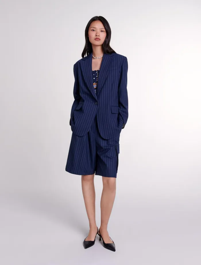 Blazers and Jackets Women Maje Striped Suit Jacket Navy Tennis Stripe