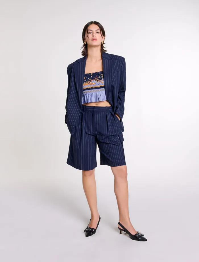 Blazers and Jackets Women Maje Striped Suit Jacket Navy Tennis Stripe