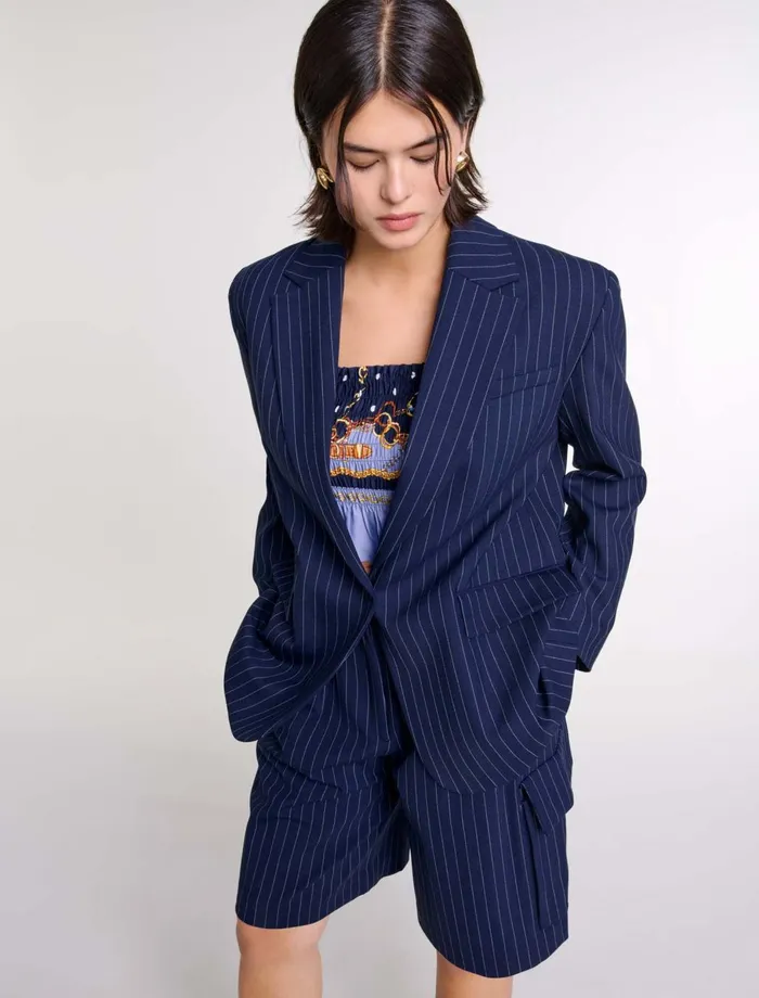 Blazers and Jackets Women Maje Striped Suit Jacket Navy Tennis Stripe