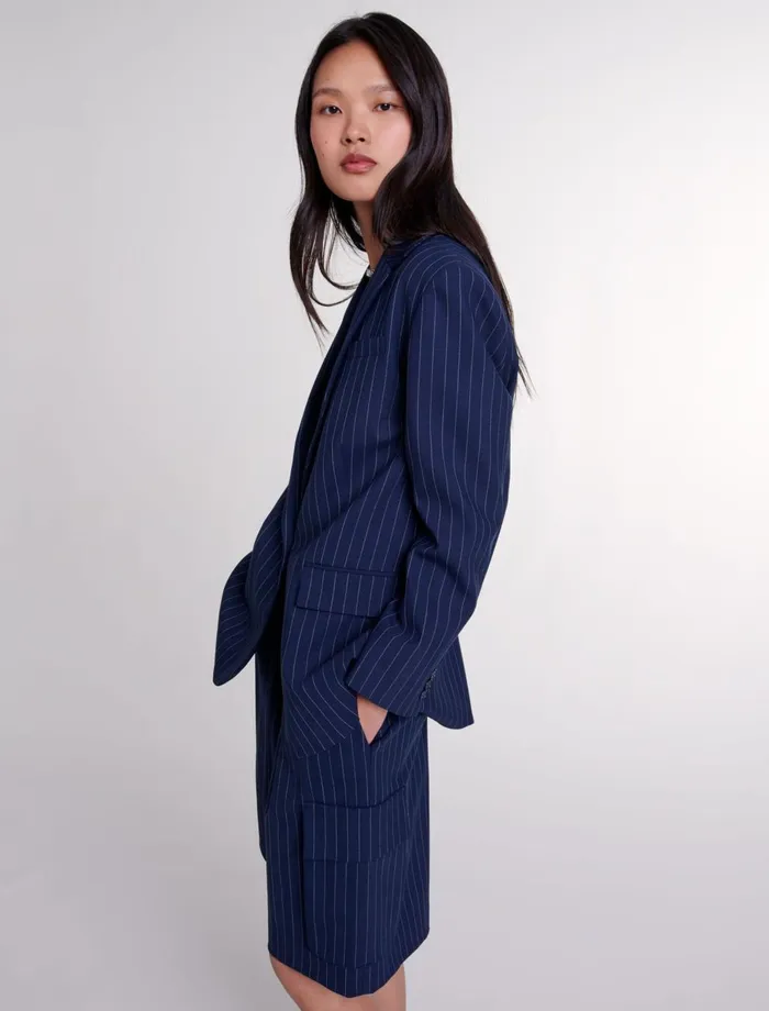 Blazers and Jackets Women Maje Striped Suit Jacket Navy Tennis Stripe