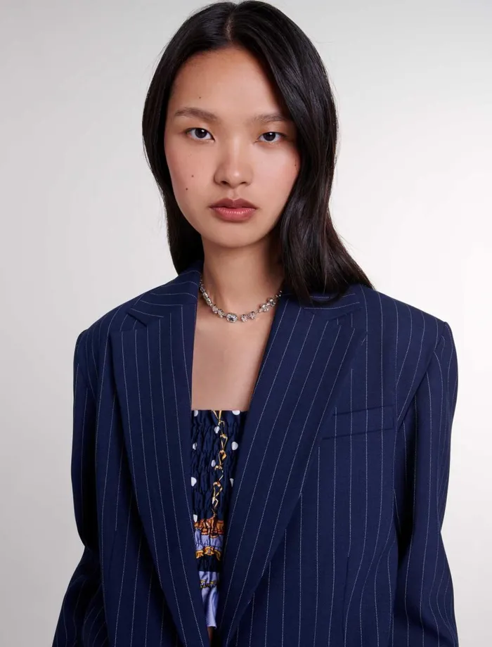 Blazers and Jackets Women Maje Striped Suit Jacket Navy Tennis Stripe