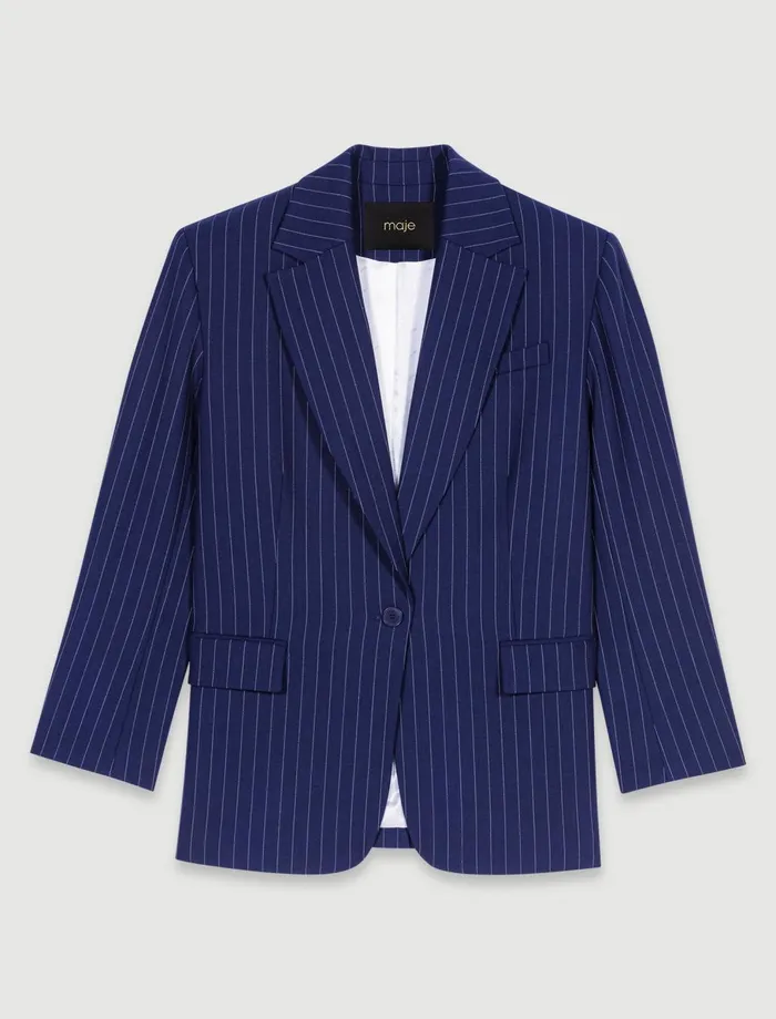Blazers and Jackets Women Maje Striped Suit Jacket Navy Tennis Stripe