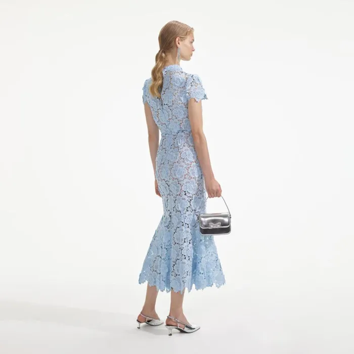 Blue Flower Lace Midi Dress Women Self Portrait Dresses