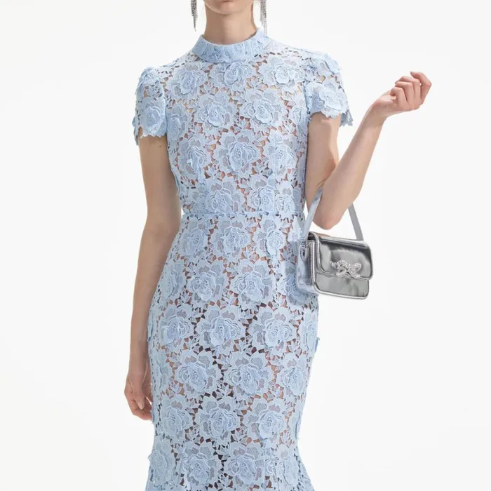 Blue Flower Lace Midi Dress Women Self Portrait Dresses