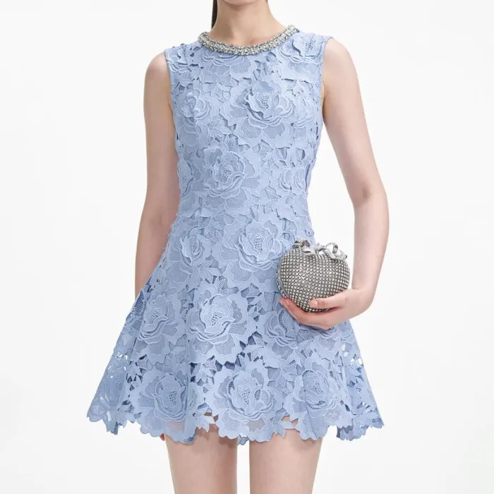 Blue Flower Lace Mini Dress Women Self Portrait Dresses
