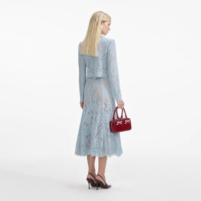 Blue Lace Flared Midi Skirt Women Self Portrait Bottoms Blue Lace Flared Midi Skirt Women Self Portrait Bottoms