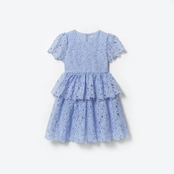 Blue Organza Lace Mini Dress Women Self Portrait Flower Girl