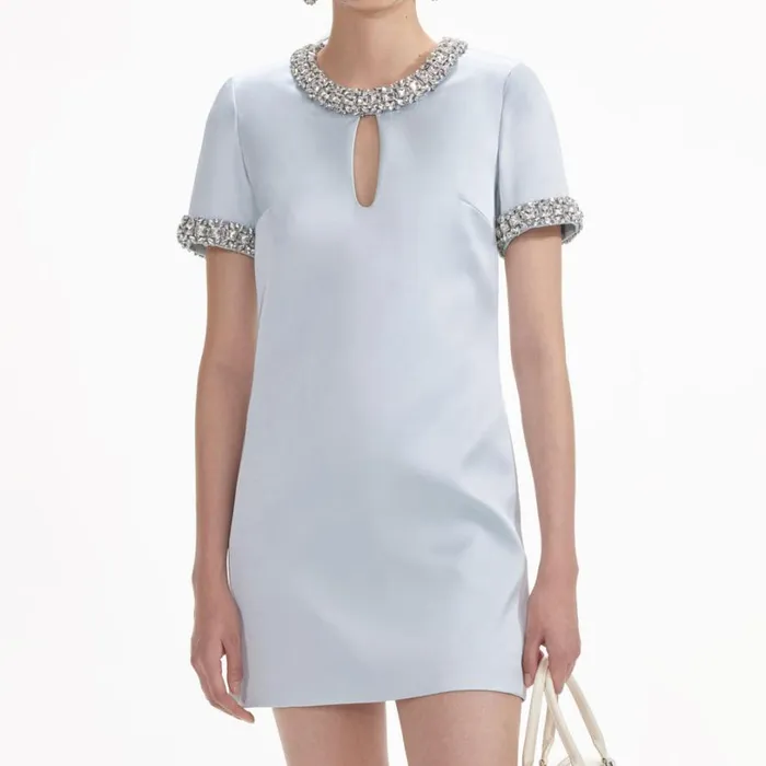 Blue Satin Embellished Mini Dress Women Self Portrait Dresses Blue Satin Embellished Mini Dress Women Self Portrait Dresses