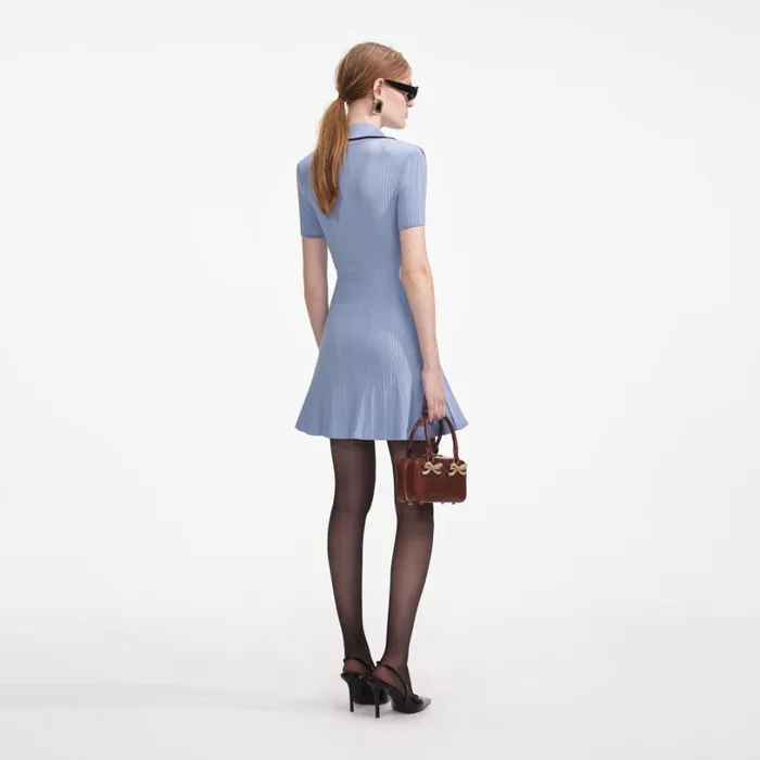 Blue Viscose Rib Knit 8211 Mini Dress Women Self Portrait Dresses Blue Viscose Rib Knit 8211 Mini Dress Women Self Portrait Dresses