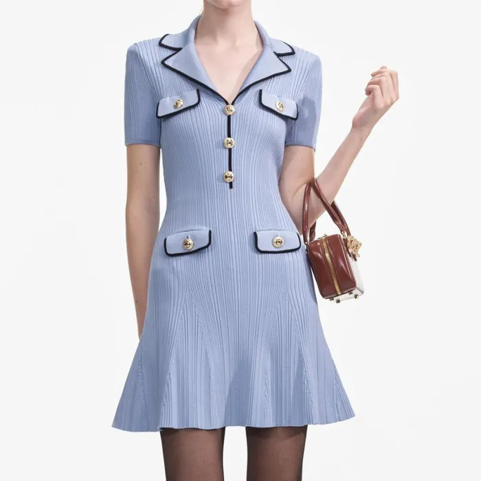 Blue Viscose Rib Knit 8211 Mini Dress Women Self Portrait Dresses Blue Viscose Rib Knit 8211 Mini Dress Women Self Portrait Dresses