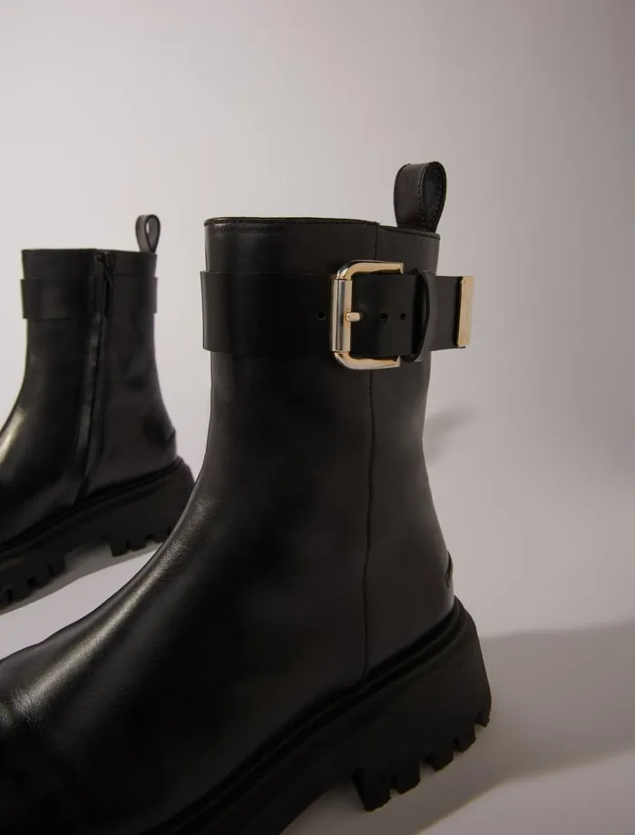 Booties and Boots Women Maje Leather Ankle Boots With Buckles Black
