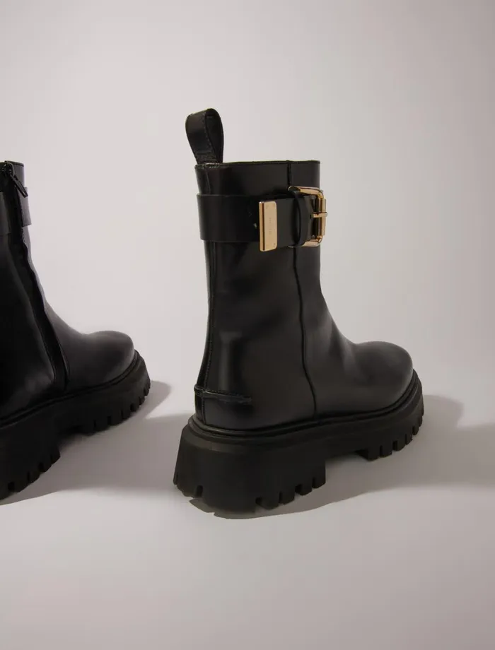 Booties and Boots Women Maje Leather Ankle Boots With Buckles Black