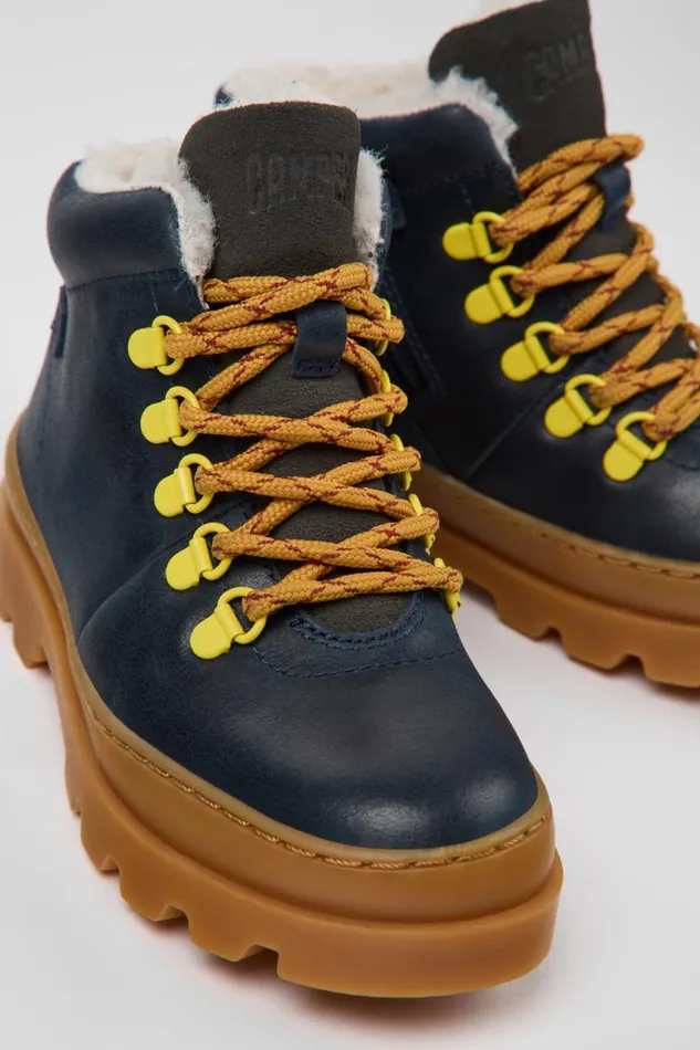 Boots Kids Camper Brutus Navy Blue Leather And Nubuck Ankle Boots