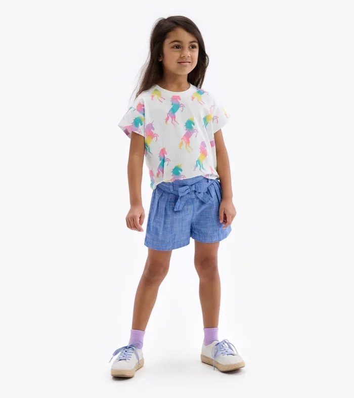 Bottoms Girls Hatley Girls Belted Chambray Paper Bag Shorts