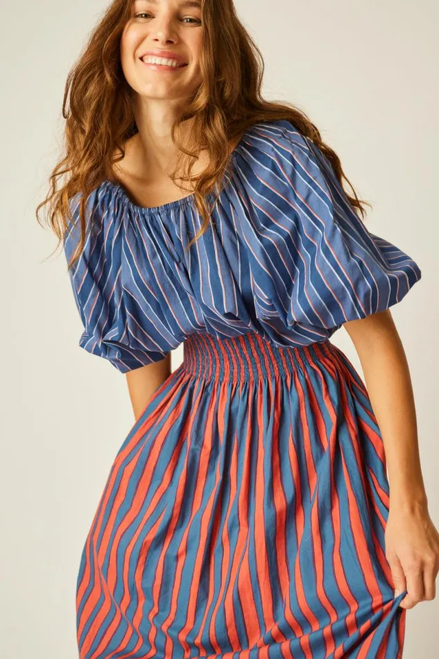 Bottoms Shop Natalie Martin BELLA SKIRT Batik Stripe Blood Orange